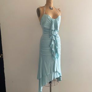 Ungaro] Y2K Blue Halter neck Smoking Ruffles Asymmetrical Jersey Ballet…